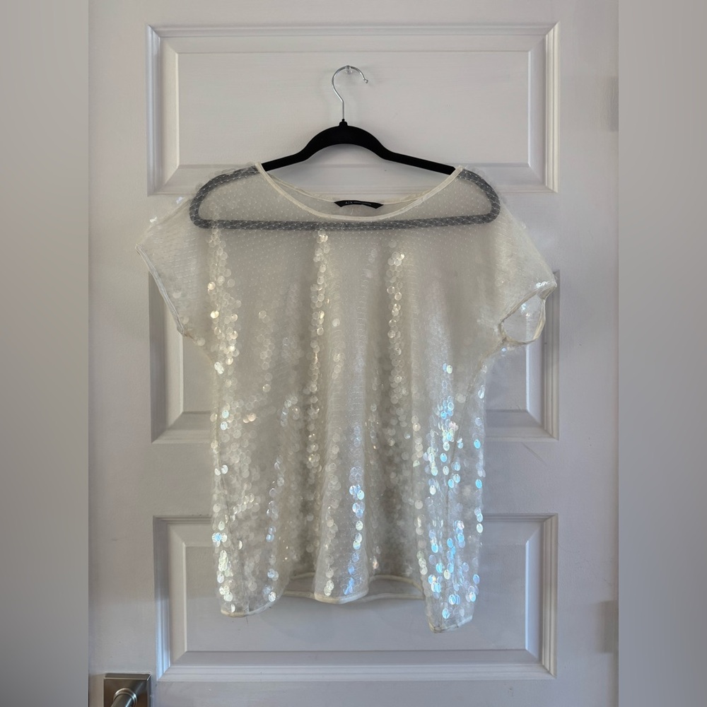 A/X Armani Exchange White Sequin Blouse